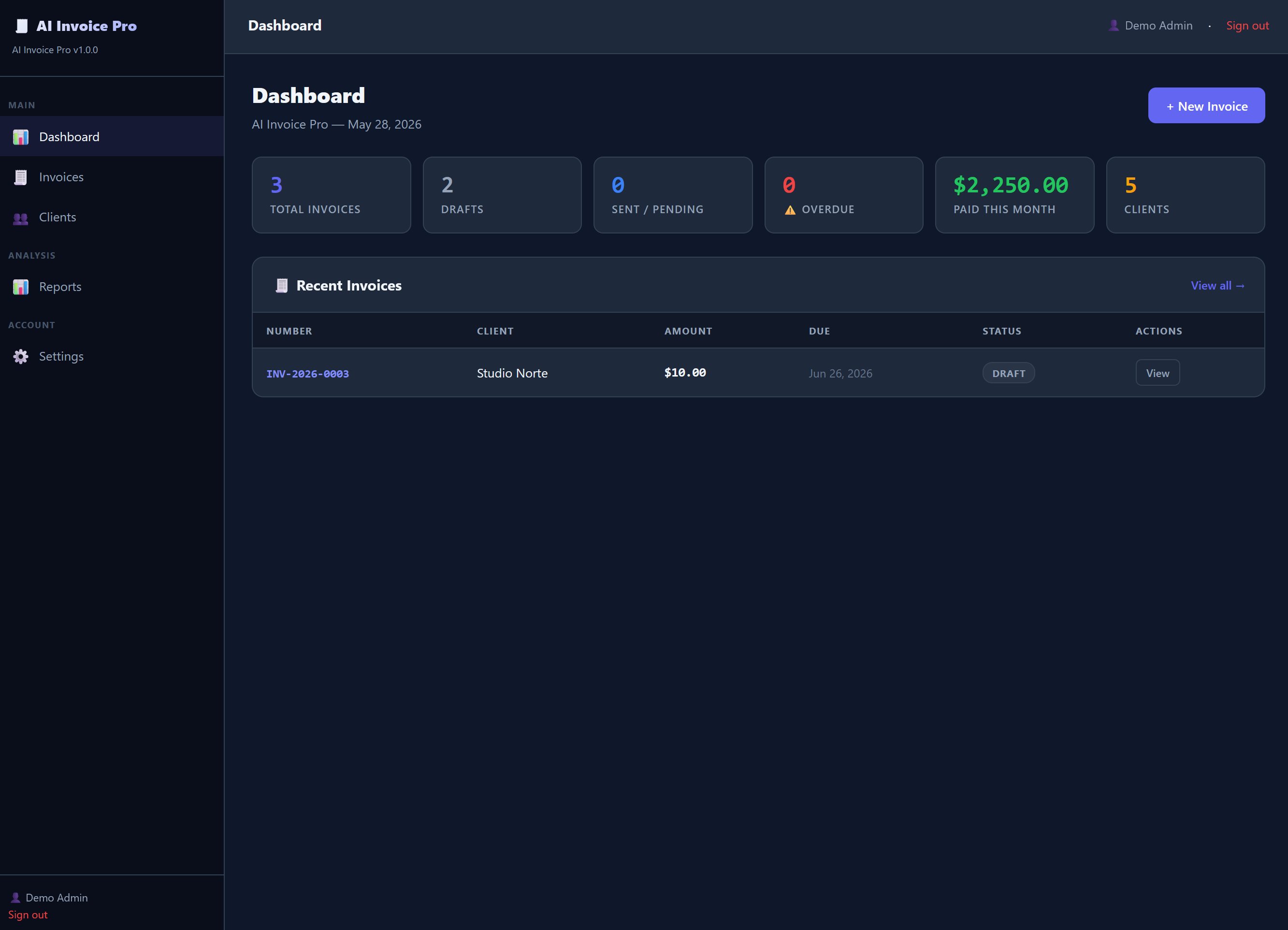 AI Invoice Pro Dashboard