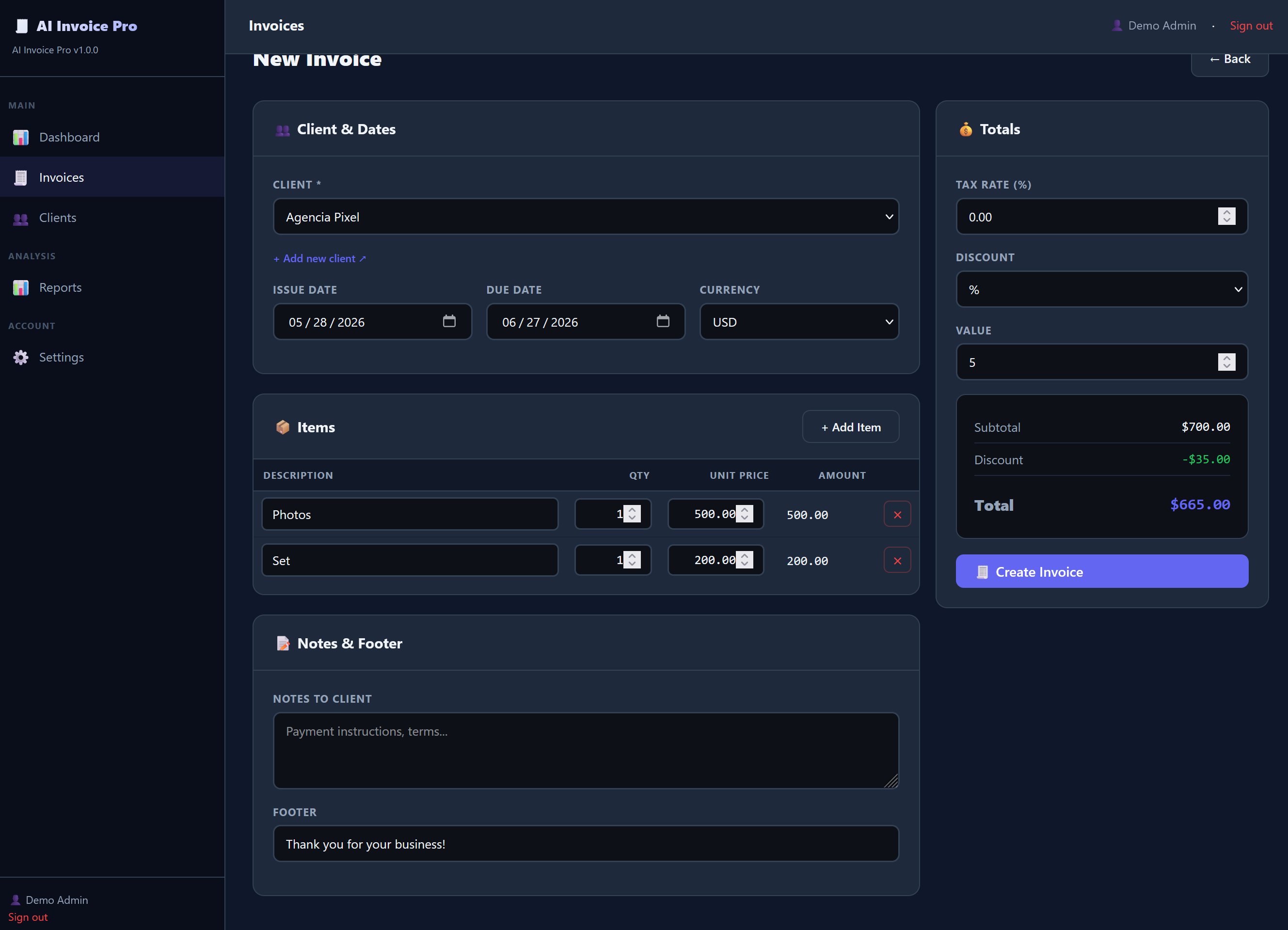 New invoice
